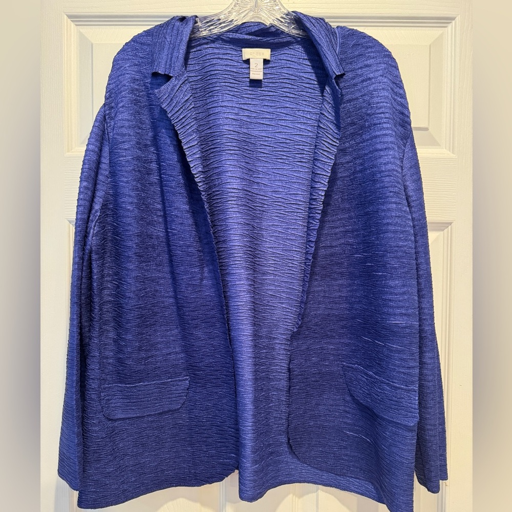 Chico's Textured Open Front Light Weight Jacket- Royal Blue Size 2 (Large)